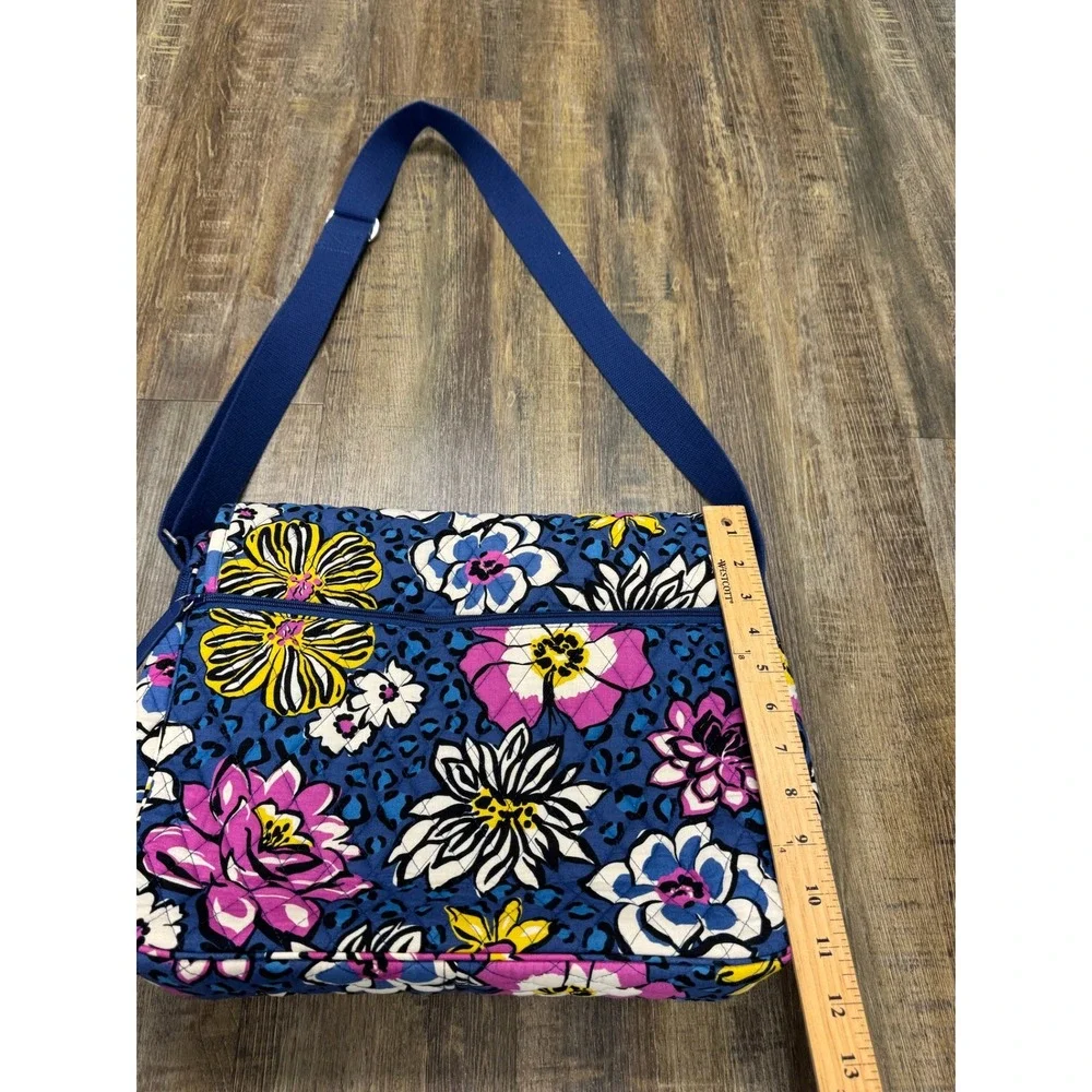 Vera Bradley Floral Leopard Quilted Cotton Messenger Bag Blue Pink Crossbody